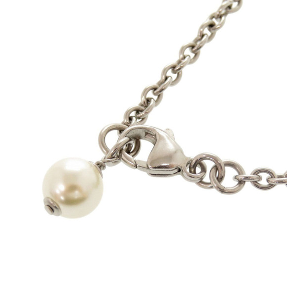 CHANEL Silver Pearl Logo Necklace